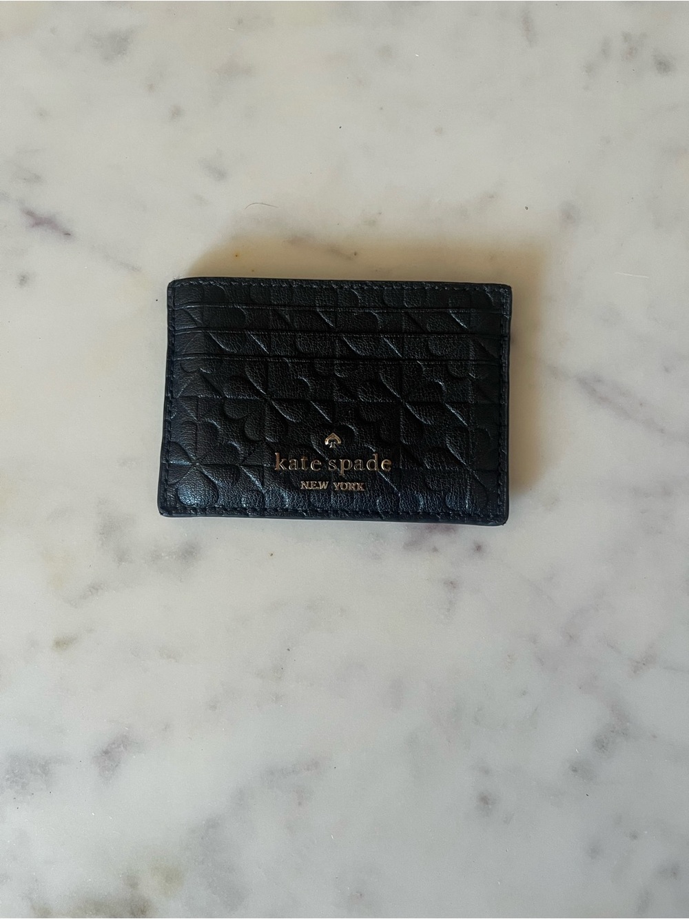 kate spade Black Quilted Leather Card Holder with Gold Logo